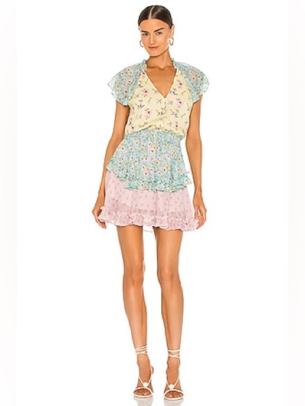 YUMI KIM Milly Flutter Sleeve Mini Dress in Willow Garden Mixed Print Sz Small